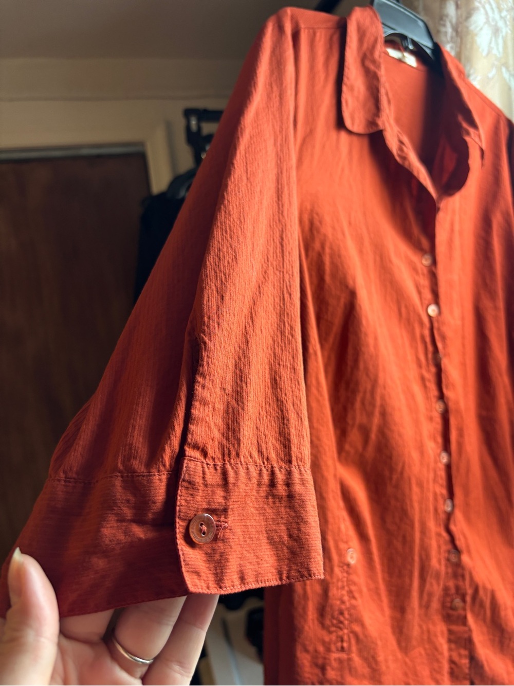 EUC Vintage Eileen Fisher Burnt Orange Red Cotton Button-Down Shirt | Women’s 1X - Picture 7 of 16